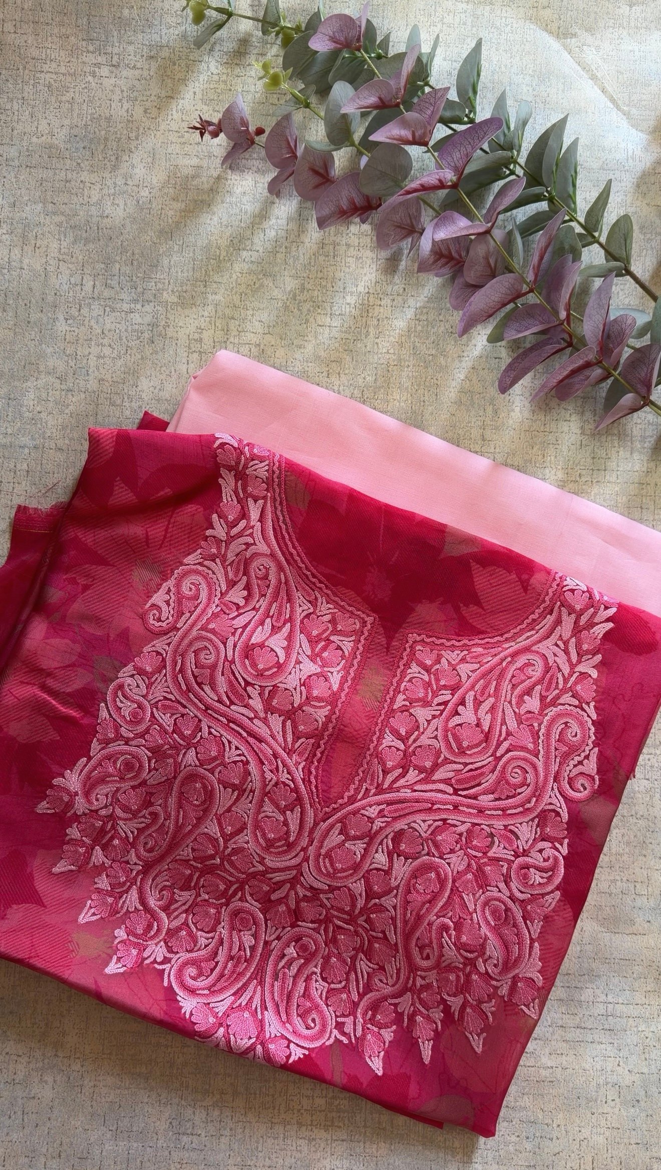 Printed organza with Hand Ari embriodery